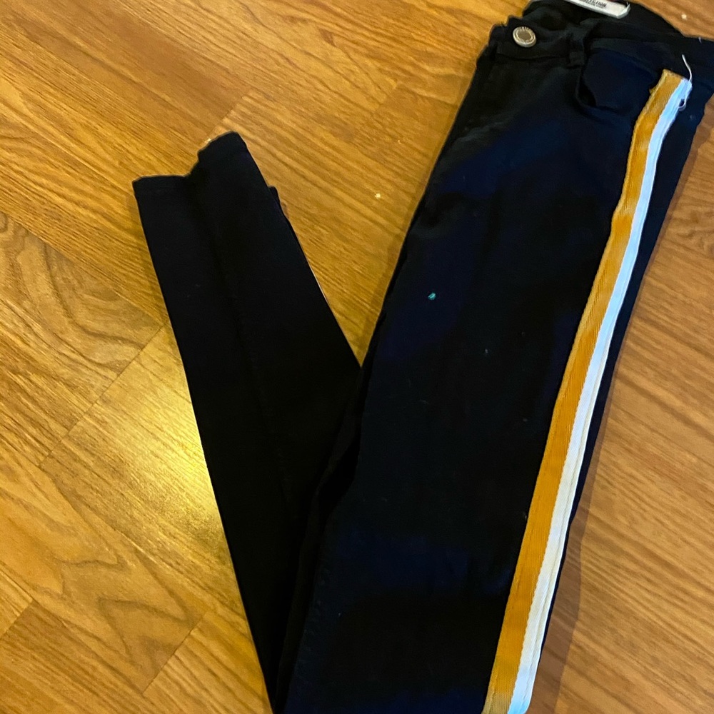 Girls black striped jeans